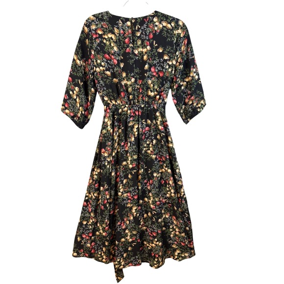 Baltic Born Pomegranate Midi Dress Black Floral Botanical Tie Waist Small - Picture 2 of 8